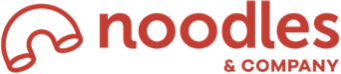 Noodles & Company logo with red text and icon on black background