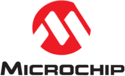 Microchip Technology logo: stylized red "M" inside a red circle, with "MICROCHIP" text below in gray.